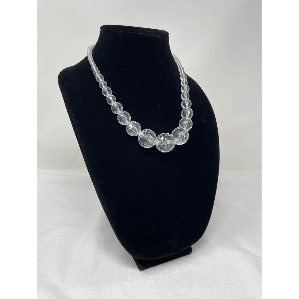 Unbranded Women Graduated Faceted Bead Necklace OS Clear Crystal Aesthetic - Picture 2 of 6